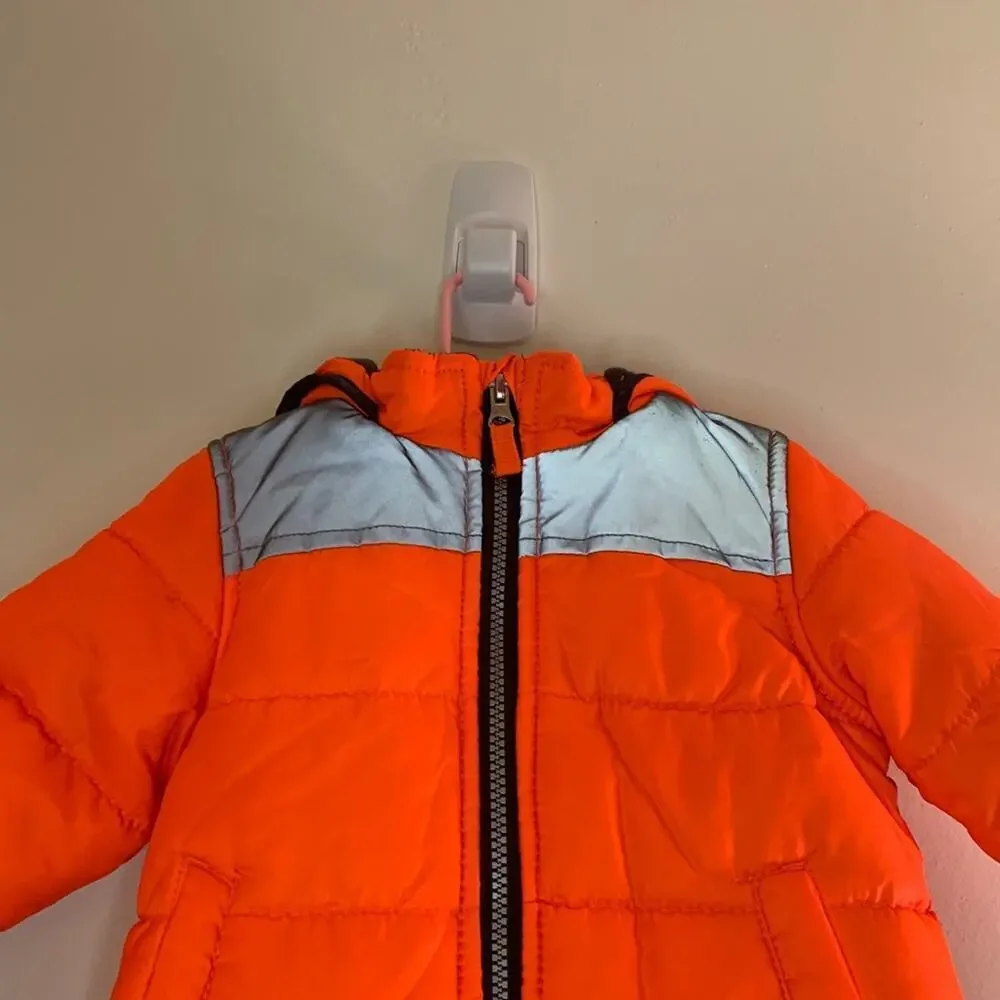 CARTER’S Boy’s Neon Orange and Reflective Shoulders Hooded Coat / Size: 18 Mos